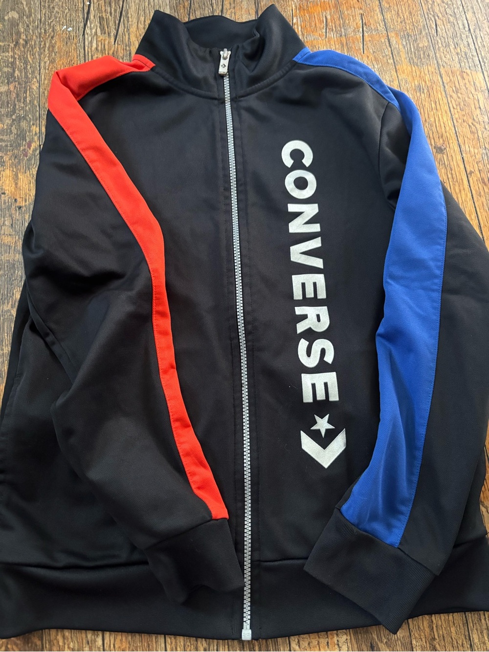 Converse Black Jacket with Red & Blue Sleeve Stripes